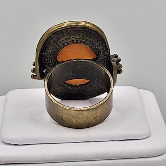 Womens Knuckle Ring Amber Stone Center Stud Accents Size 7 3/4 Copper Color - Picture 5 of 8